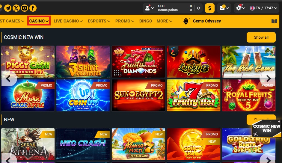 Melbet казино бөлімі